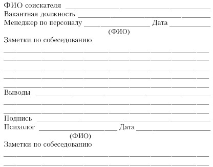 бланк для собеседования образец